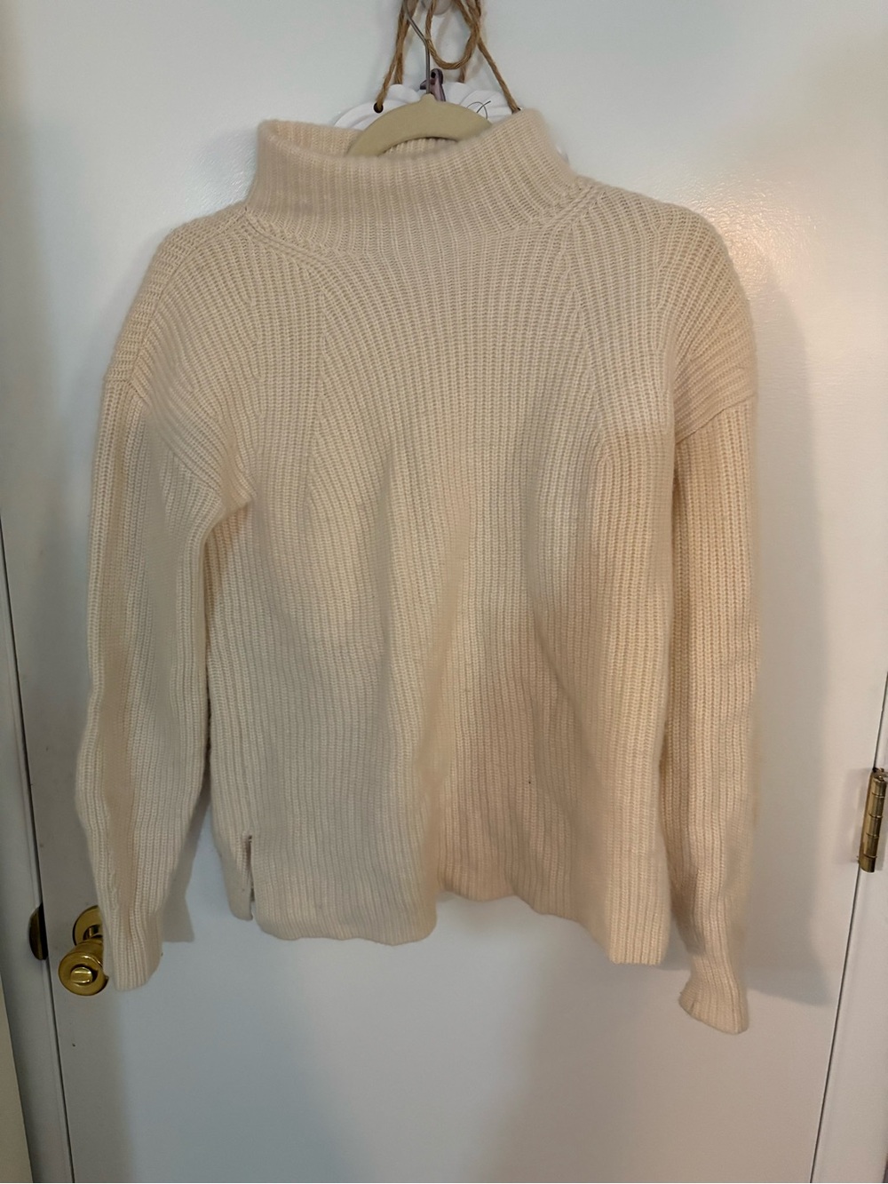 Theory Cream Ribbed Turtleneck Sweater